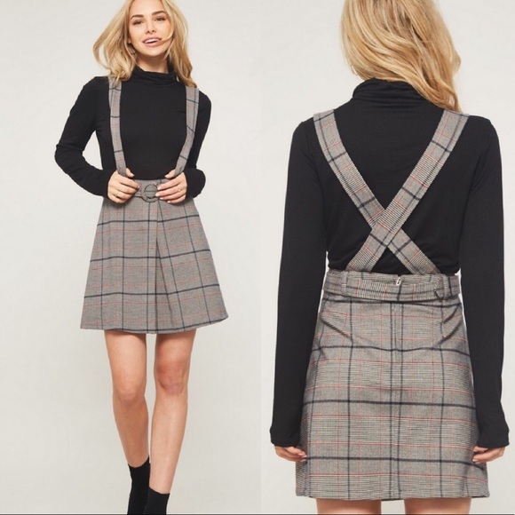 Plaid Overall Skirt, Pleated Skater Skirt - Picture 6 of 7